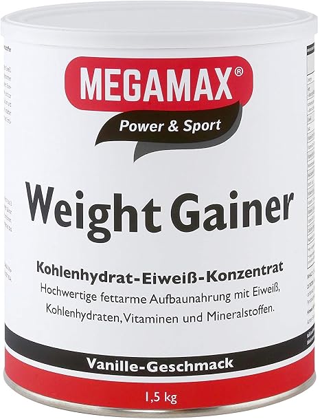 Megamax Weight Gainer Vanille 15 kg 05% Fett Vitamine hochwertige Kohlenhydrate & Proteine ideal für HardGainer u. Untergewicht Aufbaunahrung für Massephase Masseaufbau & Zunehmen