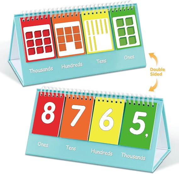 Auchq Student Place Value Flip Chart-Double-Sided Math Manipulatives Tool for K-3 Elementary Classroom-Math Learning Chart to Count by Ones Tens Hundreds and Thousands.