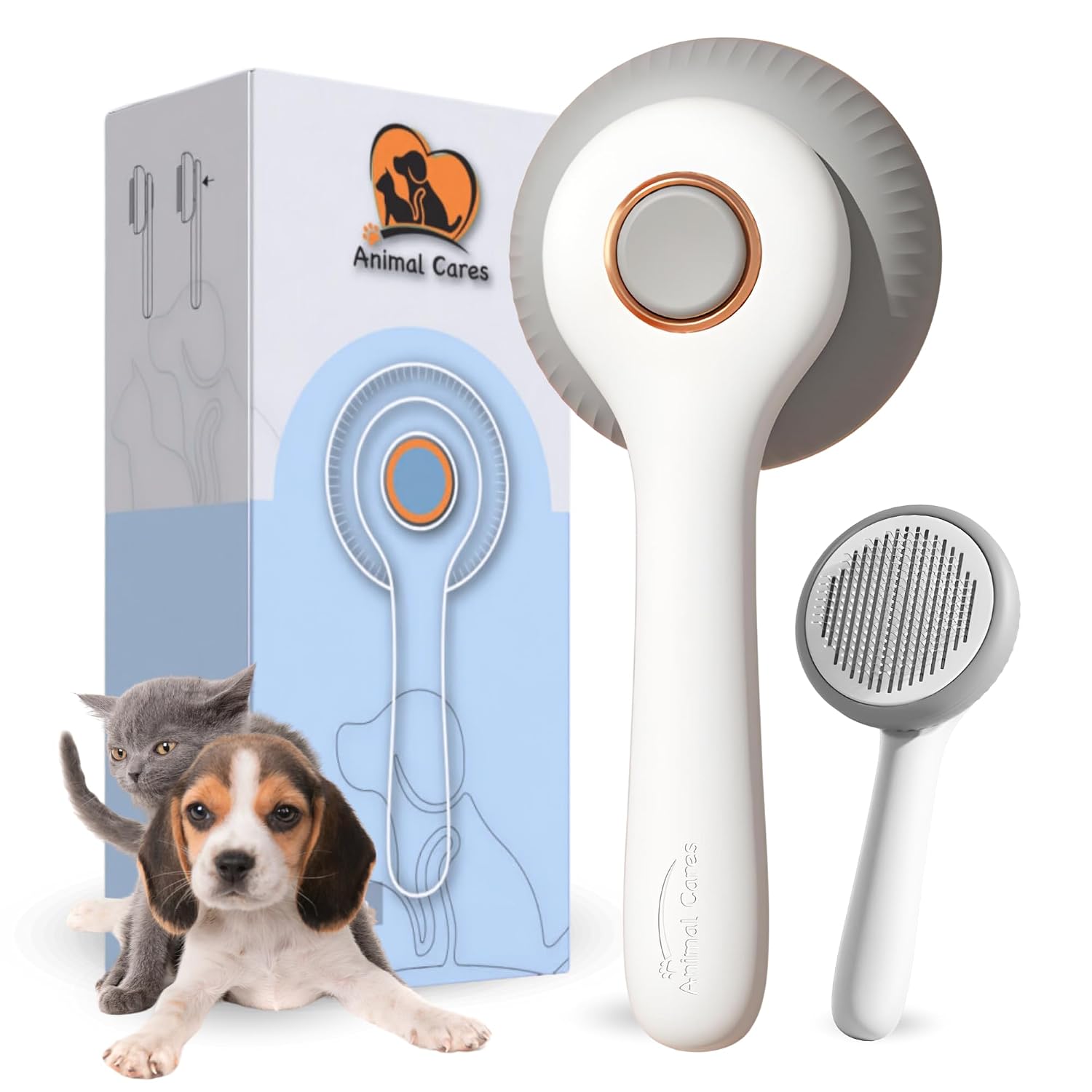 Self Cleaning Shedding Brush – Skin Friendly for Dogs Cats & Puppies, Grooming & Deshedding Tool Removes Loose Hair & Undercoat, Ideal for Short Medium & Long Haired Pets