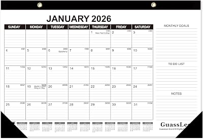 GuassLee Desk Calendar 2026-2027 - 18 Months Calendar 17 11.5 Desk Calendar from Jan. 2026 to Jun. 2027 with Julian Date, Monthly Goals, To-do List, Notes for Home School Office