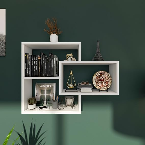 Sage Beyaz Duvar Rafı - Duvar Kitaplığı - Dekoratif Kitaplık