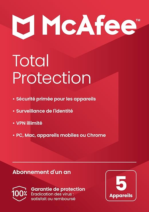 McAfee Total Protection 2023 | 5 Geräte | Virenschutz- und Internetsicherheits-Software | VPN | 1-Jahres-Abonnement | Schlüsselkarte