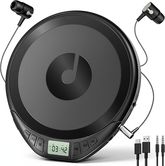Portable CD Player with Headphones KOVCDVI CD Player Portable for Car with Anti-Skip & Shockproof,CD Discman with LCD Display,AUX Cable and Earphone for Sport Home Outdoor | Portable CD Player with Headphones,CD Player for Car, Anti-Skip&Shockproof Function perfect for sport and ountdoor activities