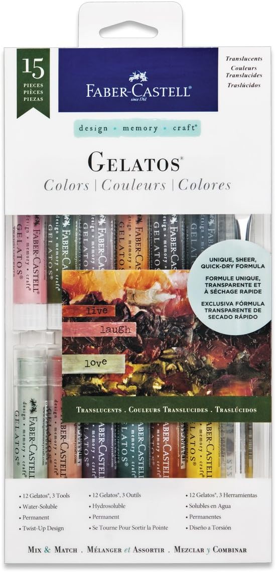 Faber-Castell Gelatos Colors Set, Translucents - Water Soluble Pigment Crayons - 12 Translucent Colors