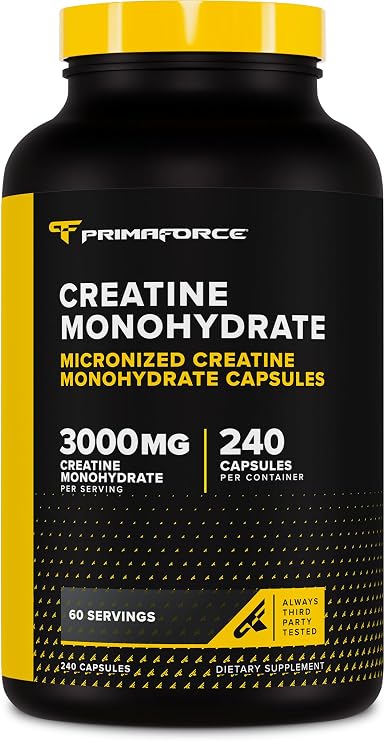 Primaforce Creatine Monohydrate Capsules (3,000mg) 240 Capsules | Gluten Free and GMO-Free