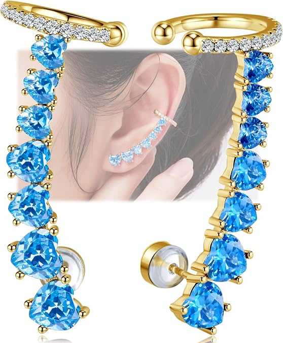 925 Sterling Silver Post Stud Earrings for Women Cartilage Ear Cuffs Hoop Climber 7 Multcolors Cubic Zirconia CZ Hypoallergenic Piercing Gifts For Her
