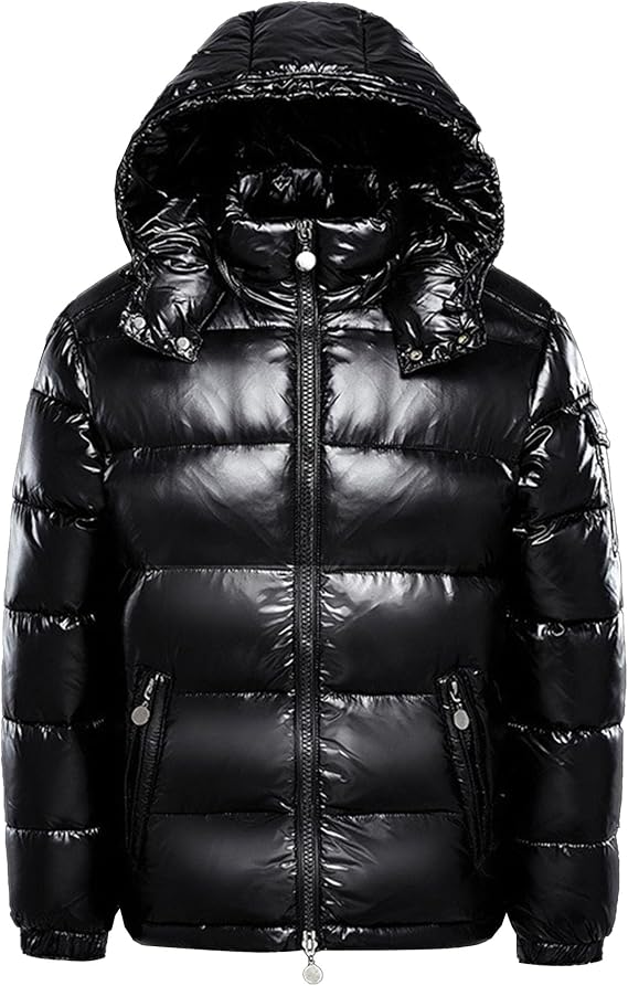 Men's Solid Color Metallic Jackets with Hood Full Zip Down Alternative Padded Coat Winter Quilted Puffer Jacket