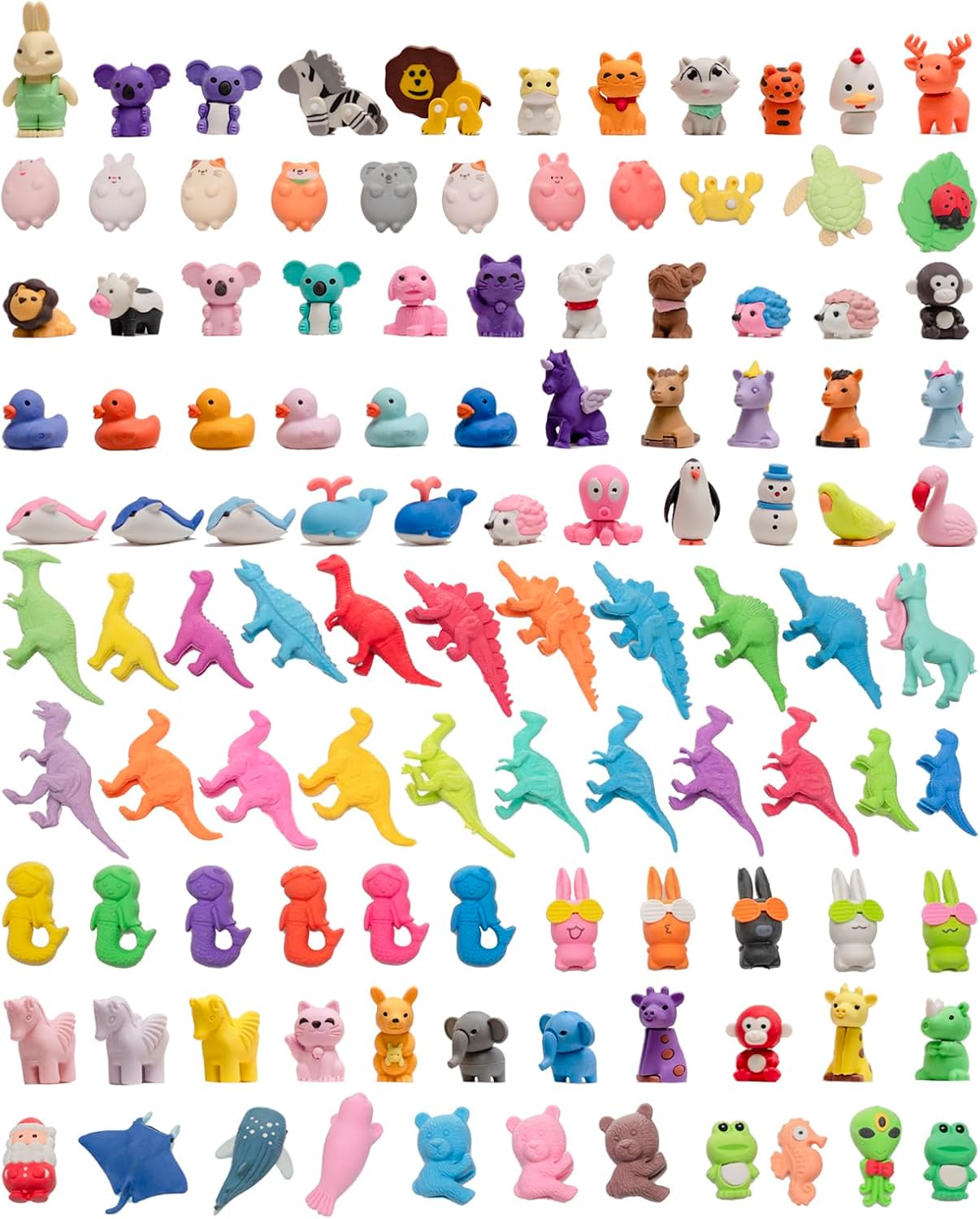 110Pcs 3D Animal Erasers for Kids, All are Animal Styles, Random Desktop Pets Toys Gifts, Mini Puzzle Classroom Rewards, Kids Party Favors Back to School Supplies