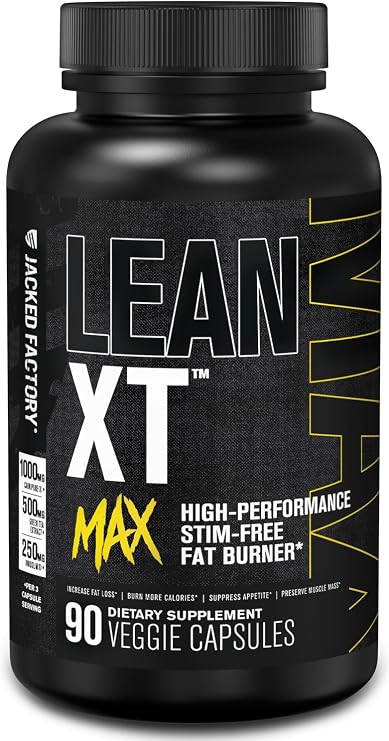 Jacked Factory Lean-XT Max - High-Performance Stim-Free Fat Burner with Carnipure, Green Tea Extract, InnoSlim, ForsLean for Increased Metabolism, Weight Loss, Appetite Suppression - 90 Count