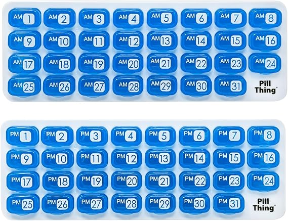 AM/PM Monthly Pill Organizer Tray with 31 Morning and Evening Daily Removable Pill Box Pods (Blue - AM/PM)