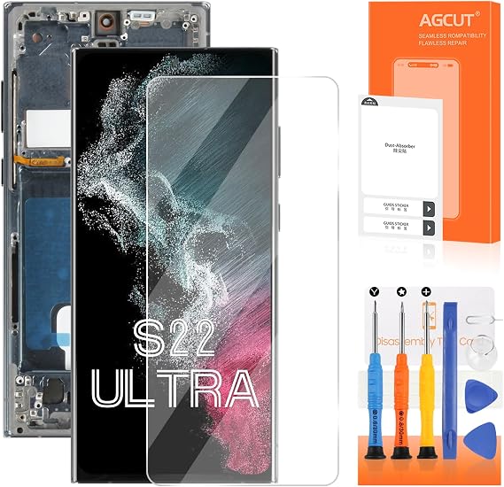 OLED for Samsung Galaxy S22 Ultra Screen Replacement for Samsung S22 Ultra LCD Display SM-S908B SM-S908U LCD Digitizer Touch Screen Assembly Green with Frame