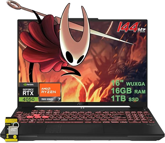 ASUS TUF Gaming A16 Laptop 16" WUXGA IPS 144Hz AMD Hexa-core Ryzen 7 7445HS 16GB DDR5 1TB SSD NVIDIA GeForce RTX 4050 (Up to 194 AI Tops) RGB Backlit USB4 Two-Way AI Noise Cancelation Win11 ICP Hub