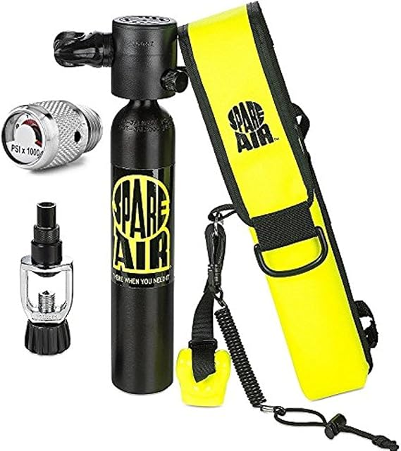 Spare Air New 3.0CF Package for Scuba Divers With Dial Gauge Upgrade, Fill Adapter, Holster, Leash
