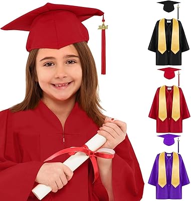 2025 Happy Graduates Preschool and Kindergarten Graduation Cap, Gown, Tassel and Charm Sets Party for Toddler Kids