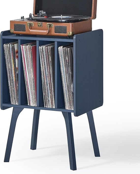 LELELINKY Record Player Stand, Blue Vinyl Record Storage Table for Albums