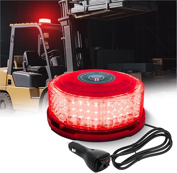 Red LED Rotating Beacon Light, Magnetic Beacon Strobe Light 12-24V Rooftop Emergency Flashing Safety Warning Lights for Trucks Vehicles Forklifts Tractor Snow Plow Boat Trailer Car Bus