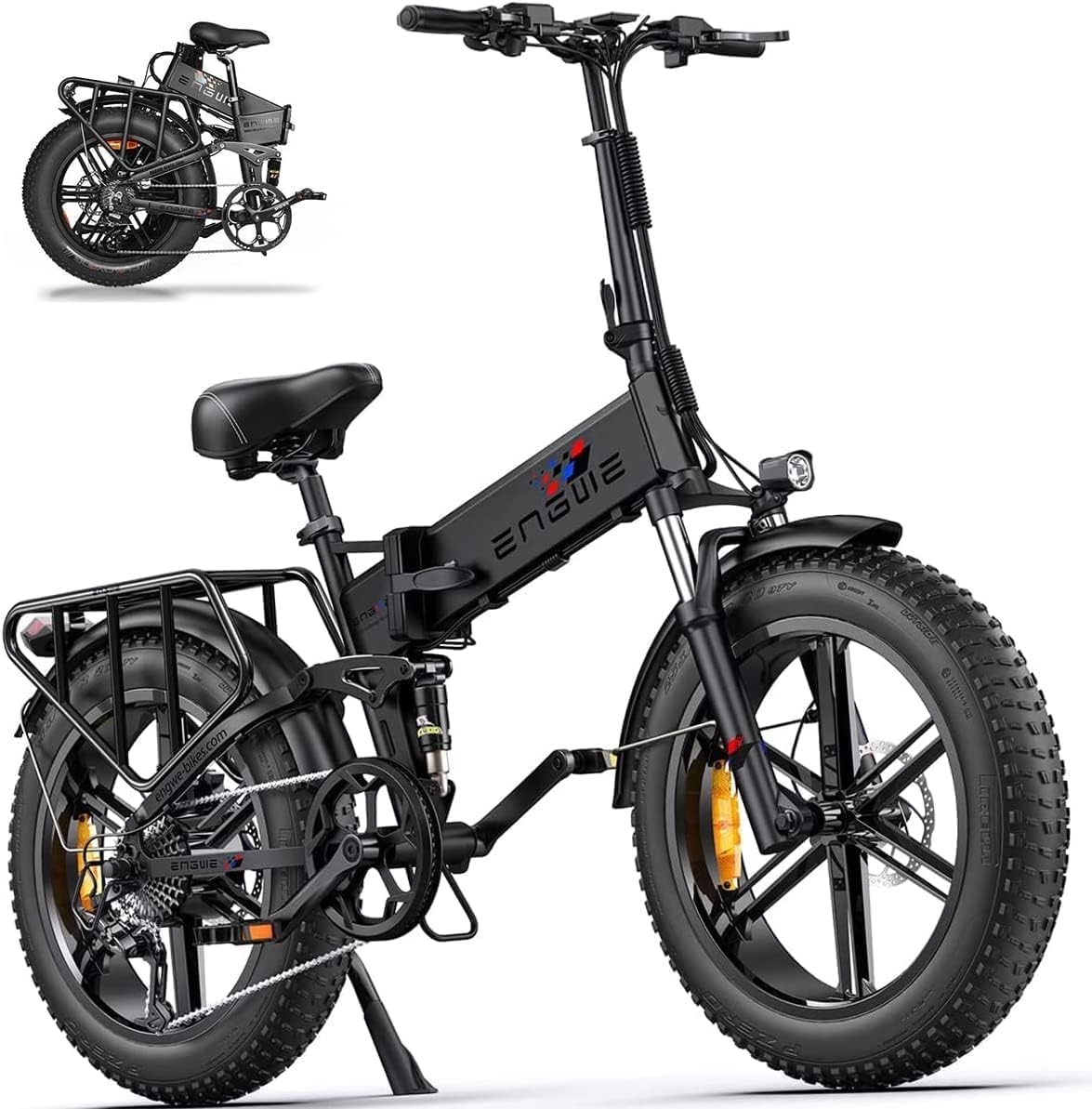 ENGWE ENGINE PRO Electric Bike Folding E-Bike for Adults, Electric Bicycle 48V 16Ah Battery, 8-Gears All -Terrain 20''4.0 Fat Tire Electric Bicycle
