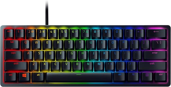 Razer Huntsman Mini (Purple Key) - Compact 60% gaming keyboard with opto-mechanical key (PBT keypads, removable USB-C cable) QWERTY US layout | Black