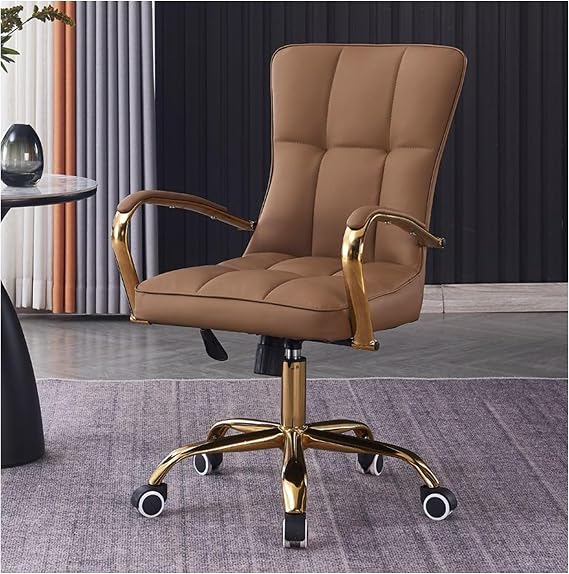Office Desk Chair with arms,Office Desk Chair with Wheels, PU Leather Padded Swivel,Height Adjustable Seat Computer Task Vanity Chair for Home Office Living Room,Bedroom,1pcs(Brown)