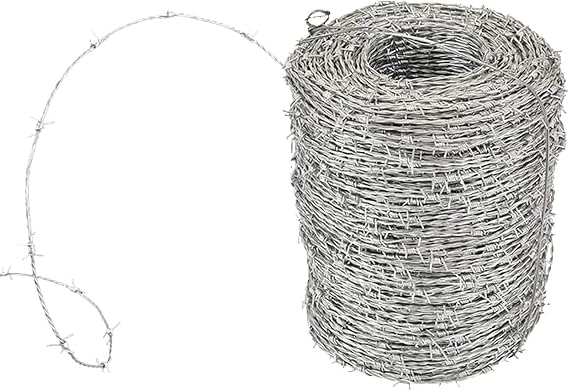 Barb Wire, High Zinc Steel Wire, Barbed Wire Fence Double Strand Barbed Wire Roll Suitable for Fencing Railing Private Land Thorn (3mm 100M)