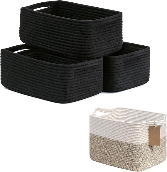 Goodpick Rope Storage Basket for Organizing, Shelf Baskets for Decor 3 Pack