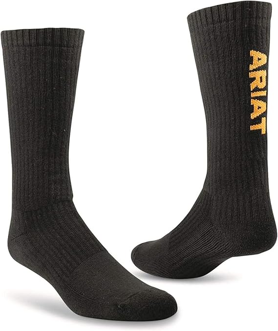 ARIAT Men's Cotton Crew Socks 3-Pack, Classic Everyday Cushioned Socks for Work, Sports, and Play