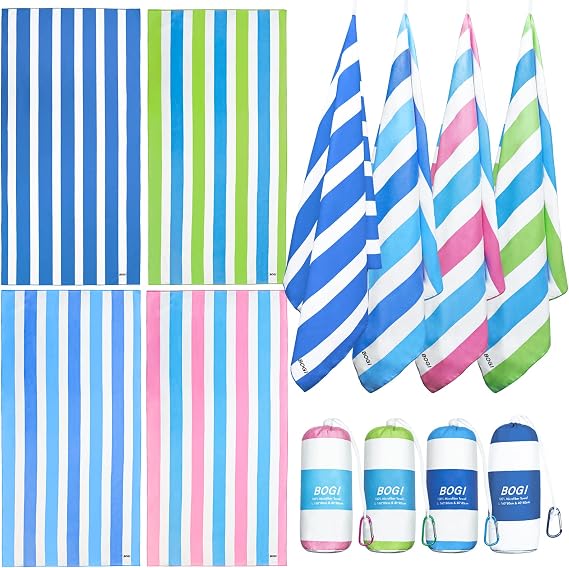 BOGI 4 Pack Microfiber Beach Towel Set for Travel Bath Beach Swim Gym Yoga(XL 79''x35.5'')