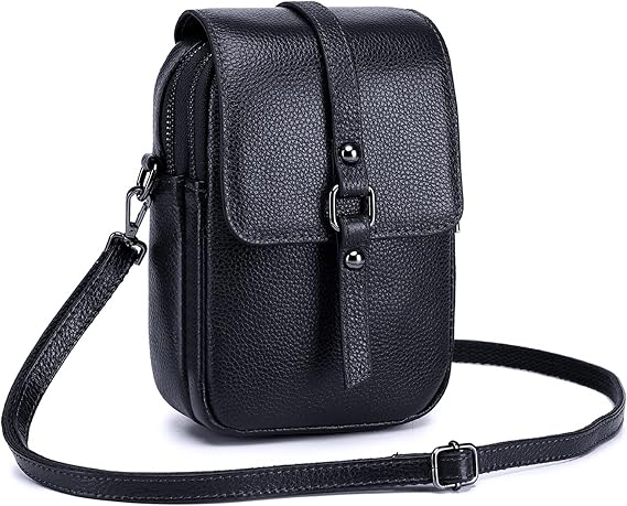 Leather Crossbody Phone Bag Women Shoulder Bag with Earphone Hole Girl Waterproof Purse Wallet for Dating Shopping Traveling Black