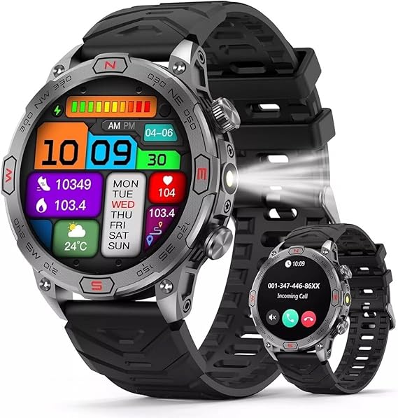 Smart Watch for Motorola Moto G Power 5G (2024) - with LED Flashlight, 1.43" AMOLED Display, Outdoor Smartwatch with Compass/Altitude/Air Pressure, Waterproof Fitness Tracker Watch