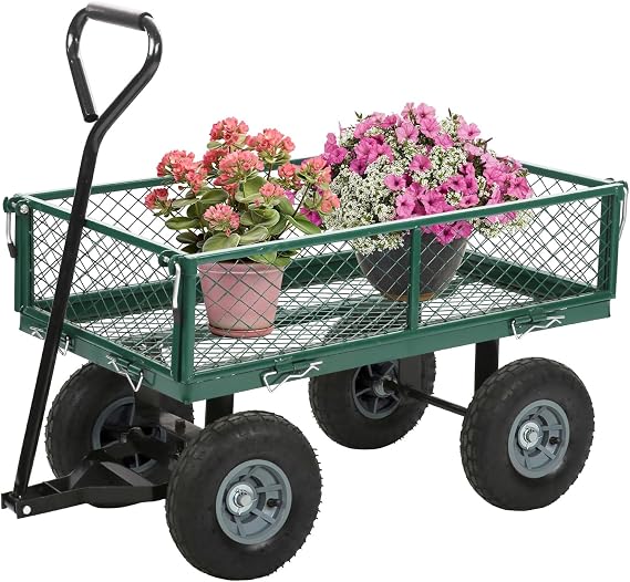 FDW Garden Cart Streel Heavy Duty 500 LBS Capacity,Utility Cart Wagon with Removable Sides and 180Rotating Handle for Yard, Lawn and Garden Hauler (Green)