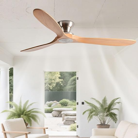 42in Flush Mount Ceiling Fans, Solid Wood Blades, Remote, 6-Speed, No Light