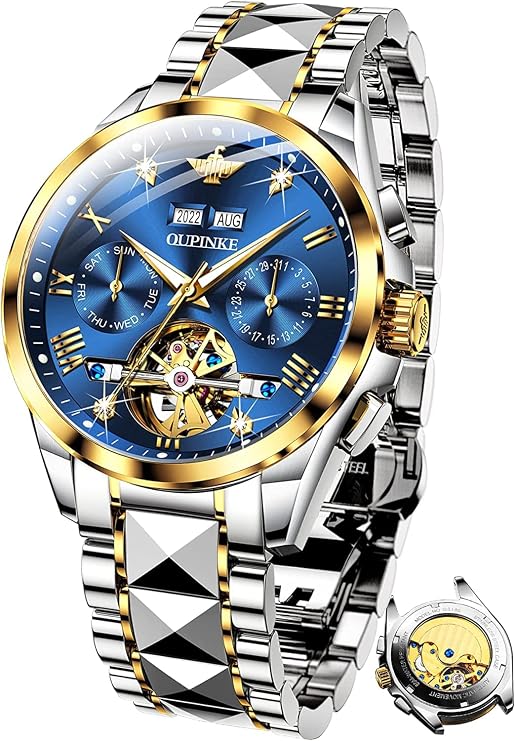 OUPINKE Men's Watches Automatic Mechanical Self-Winding Skeleton Luxury Sapphire Crystal Diamond Tungsten Steel Waterproof Business Dress Watches Gifts