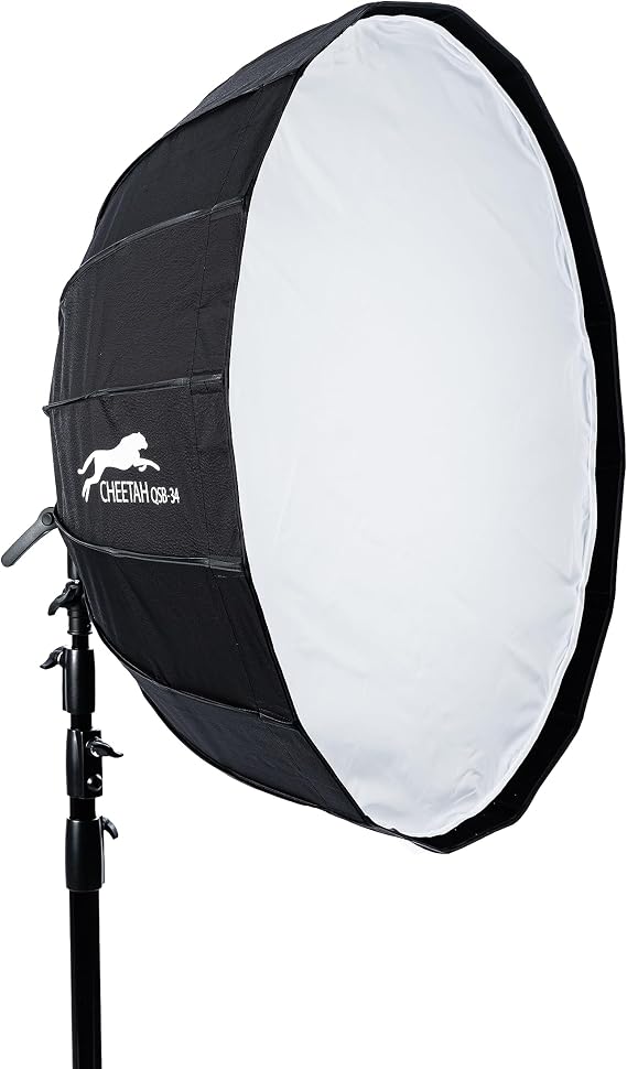 Cheetah Stand QSB-34 Softbox (Bowen) w/Egg Crate Grid and Quick Release Umbrella Style Softbox - Compatible with Bowens, Godox, Profoto, Alienbees, Glow, Elinchrom, Flashpoint Strobes