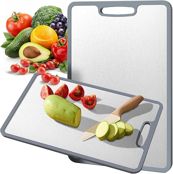 Titanium Cutting Board Double-sided non-slip silicone edging Pure Titanium Cutting Boards for Kitchen - Double-Sided Food-Grade Chopping Board Stain-resistant Durable and easy to clean (15.4x11 in)