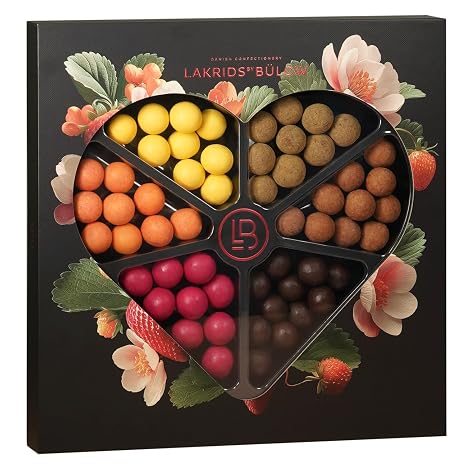 LAKRIDS BY BÜLOW - Love Selection Box - 435g - Chocolate Gift with Danish Gourmet Liquorice Balls in Elegant Heart Gift Box