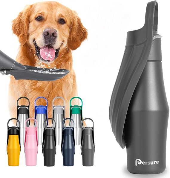 Persure Köpek Su Şişesi, Taşınabilir Köpek Su Şişesi Dispenseri - 765 ml Paslanmaz Çelik Sızdırmaz Su Şişesi Hareket Halindeki Köpekler için, Seyahat, Yürüyüş, Yürüyüş ve Açık Hava Aktiviteleri için Mükemmel