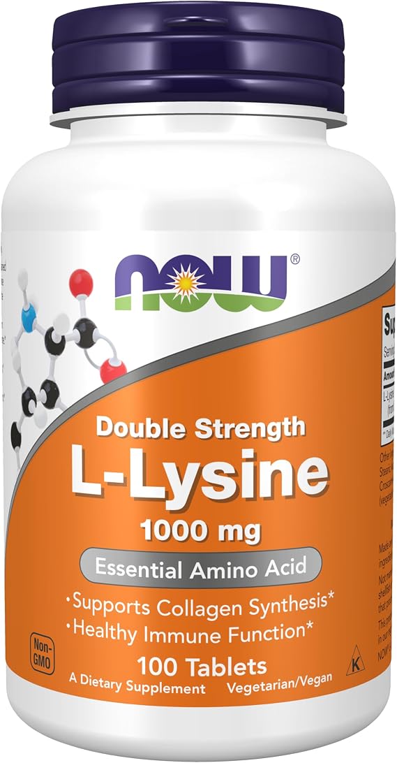 NOW Supplements, L-Lysine 1,000 mg, Double Strength, Amino Acid, 100 Tabs