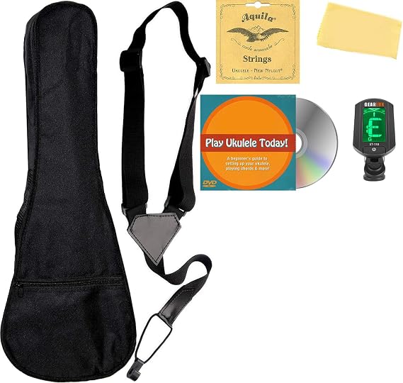 Baritone Ukulele Accessory Bundle with Gig Bag, Aquila Strings, Tuner, Strap, Fender Play Online Lessons, Austin Bazaar Instructional DVD, and Polishing Cloth