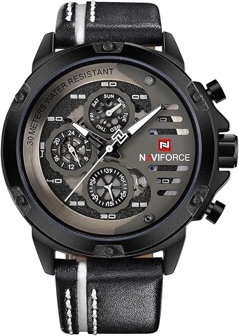 NAVIFORCE Sport Military Watches for Men Waterproof Watch Analog Quartz Leather Band Date Calendar Clock Wristwatch