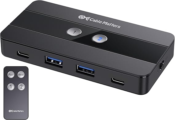 Cable Matters USB C Switch for 2 Computers Sharing 4X USB-C/A Devices | 2x USB-A and 2x USB-C Ports, Data Only, No Video, No Host Charging, Includes Remote Control, 10Gbps Data Transfer