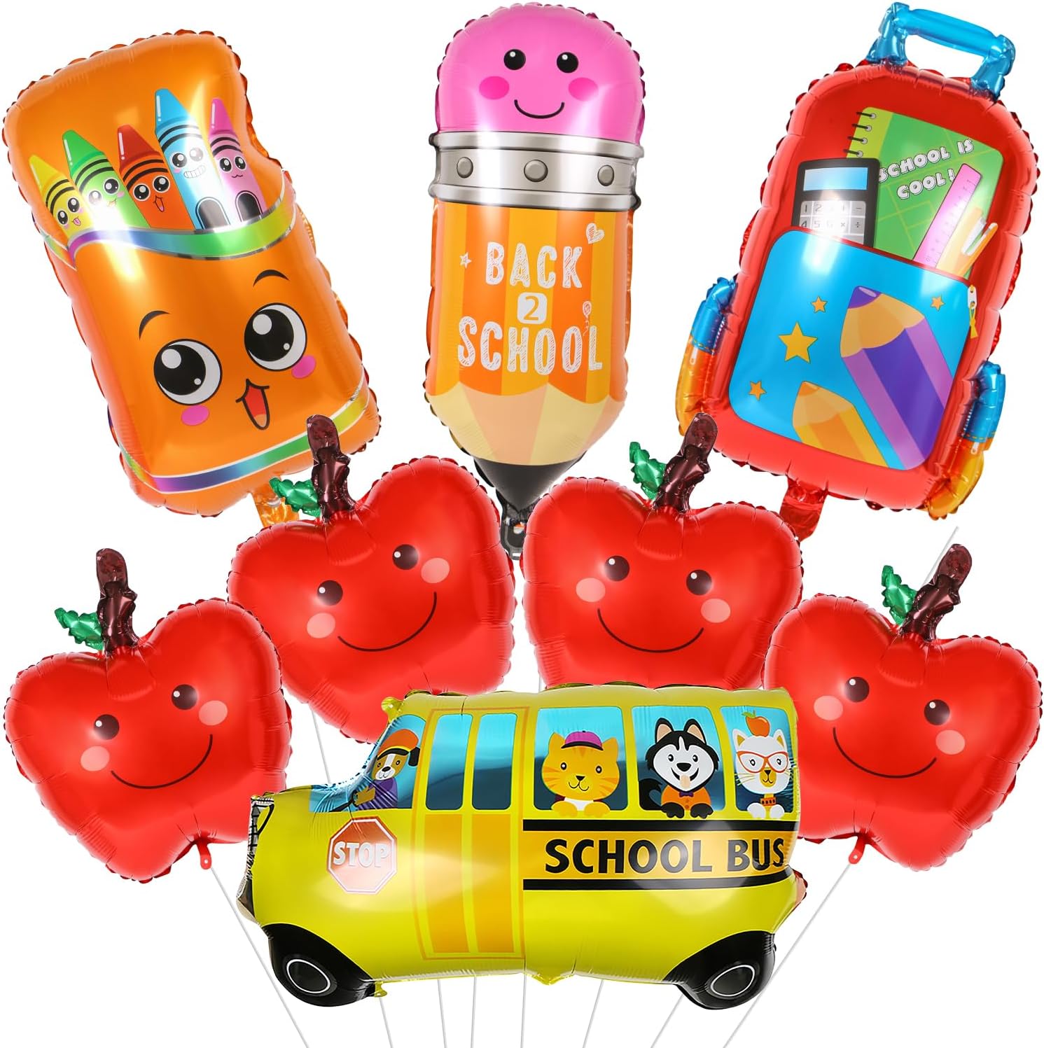 8 Pieces Back to School Foil Balloons, LIYDE Jumbo Mylar Balloon Bus Apple Balloons for First Day of SchoolTeacherWelcome Back Party Decorations