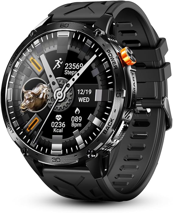 ALPHAGEAR Alpha Smartwatch for Men, Big Face Tactical Smart Watch, Large AMOLED Display, 720mAh 21-Day Battery, Built-in Flashlight, Bluetooth Calling, IP68 Water Resistant, for Android iPhone