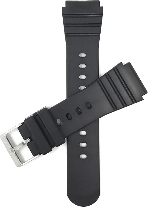22mm Rubber Watch Band, Mens Black, For Seiko Diver and Casio Diver AMW320 | Resin Rubber, Waterproof, Rippled Sports, For Seiko Diver Models, Compatible with Casio Diver AMW320