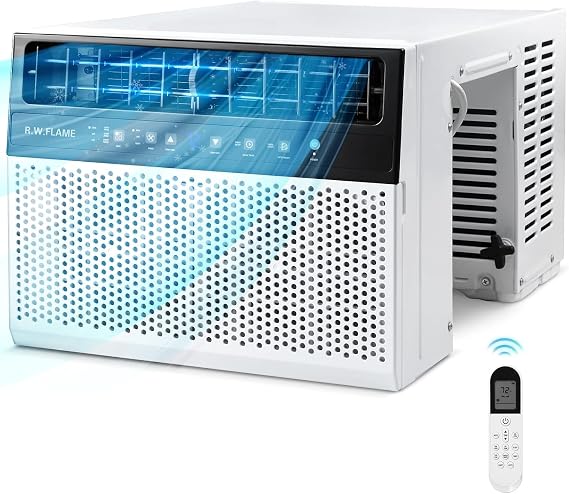 R.W.FLAME 12,000 BTU Window Air Conditioners, U-Shaped Air Conditioner Window Unit Cools up to 550 Sq. Ft, 6 Modes 24H Timer Energy-saving Window AC Units, Full Window View, Easy to Install, White