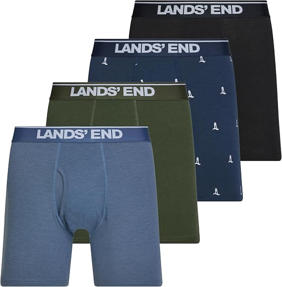Lands' End Boxer Briefs for Men Pack of 4 - Cotton Stretch Underwear