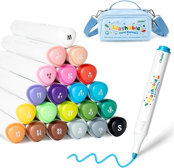 Ohuhu Acrylic Paint Markers Washable Acrylic Markers for Kids 24 Colors | Bullet Tip Ultra-Washable Acrylic Paint Pens for Rock Painting Eggs Wood Glass Ceramic Canvas School Supplies Ages 3-14