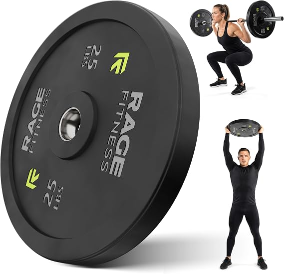 Rage Fitness Olympic Bumper Plates with 2" Insert, Rubber Coated, 10-45lb