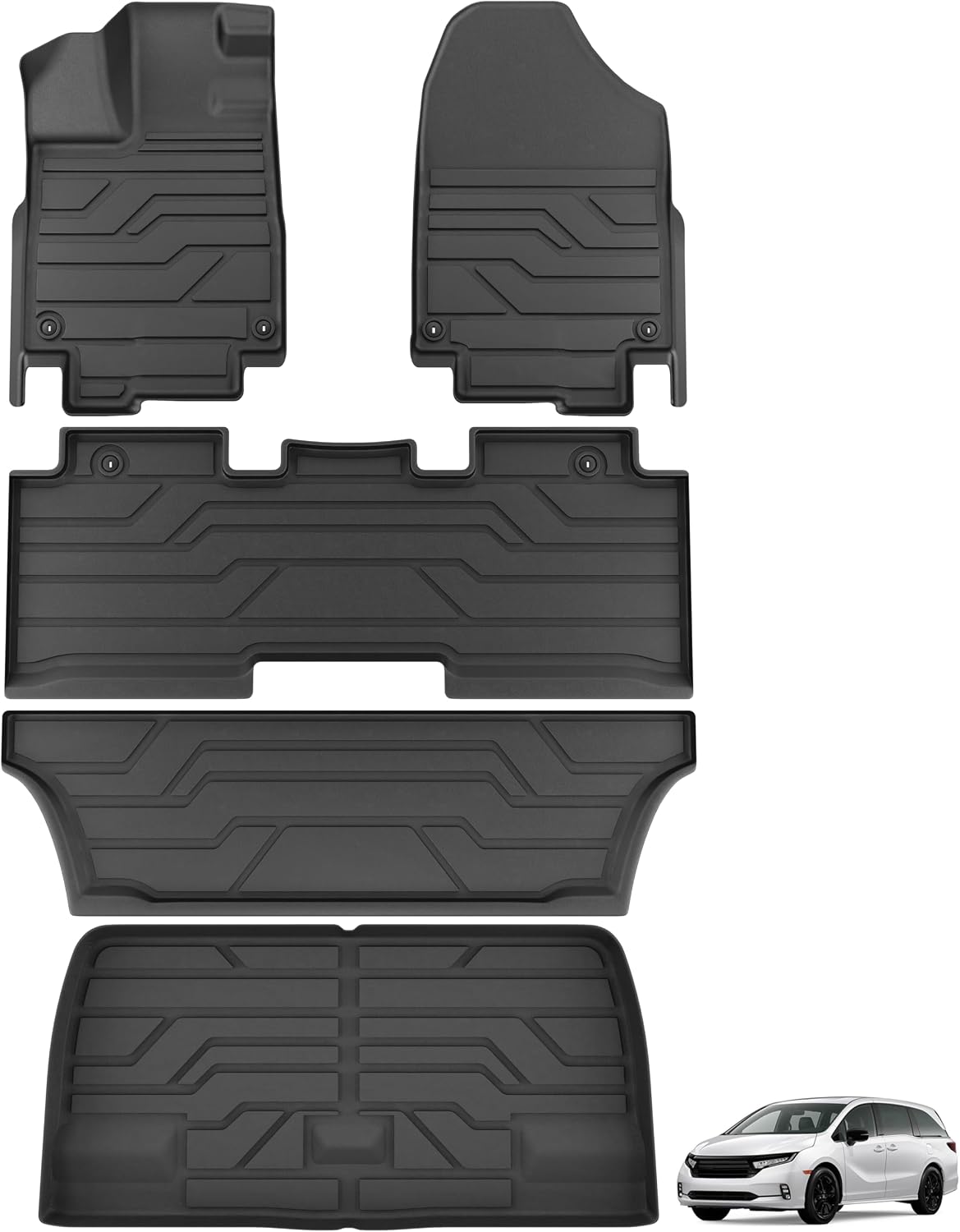 KARPAL Floor Mats & Cargo Liner for Honda Odyssey 2026 2025 2018-2024 Mini Passenger Van, TPE All Weather Protection Anti-Slip Floor Liners Honda Odyssey Accessories Full Set Car Mats