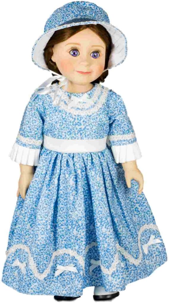 The Queen's Treasures 18 Inch Doll Clothes & Accessories, Historic 1800's Style Blue Sunday Dress Gown and Hat, Compatible for Use with American Girl Dolls.Doll NOT Included
