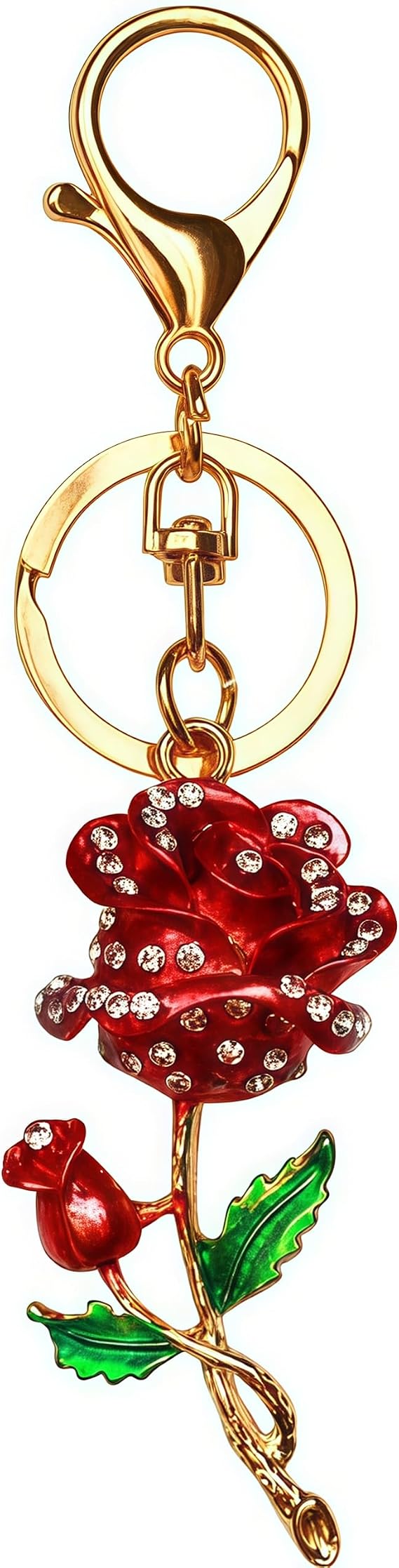 JewelBeauty Rose Keychain, Crystal Rhinestone Purse Charm for Handbags | Crystal rhinestone rose flower design; bag charm for handbags, wallets, backpacks, keys, purses